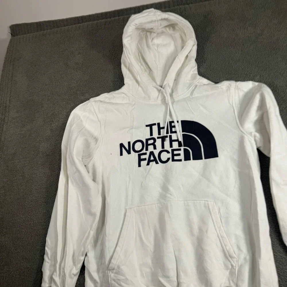 The North Face Mens White Graphic Logo Pullover Hoodie Sweatshirt Medium